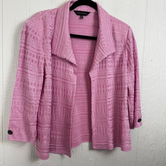 Ming Wang Knit Lightweight Pink Cardigan Blazer Size Medium Viscose Blend Career - Picture 7 of 9